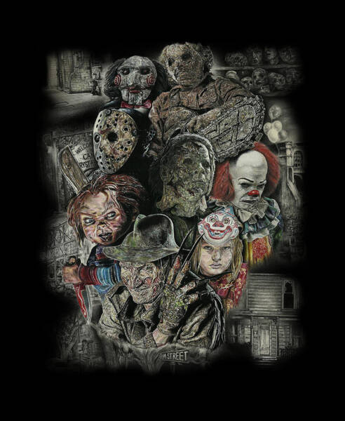 Iconic Horror Villains Collage Mixed Media