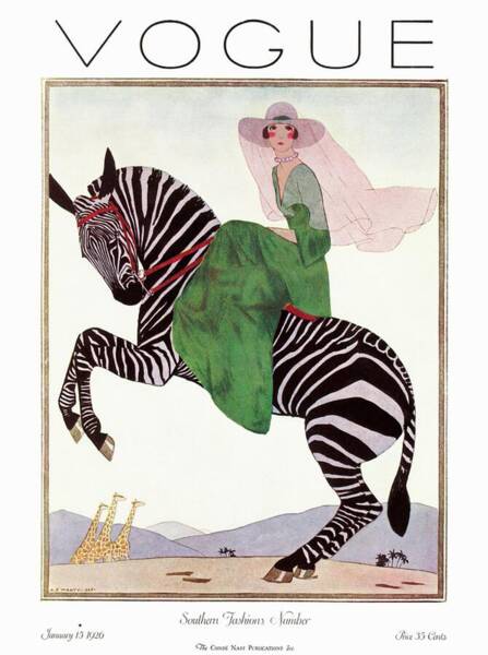 Elegant Woman Riding a Zebra Art Print