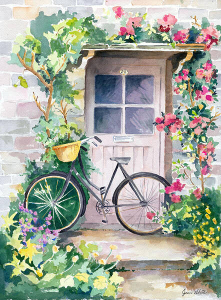 Charming Cottage Bike Scene Wall Art