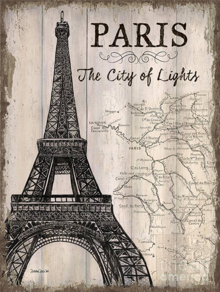 Eiffel Tower and Vintage Paris Map Wall Art