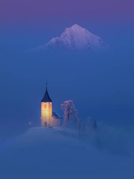 Misty Winter Church Scene Photograph