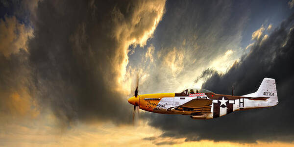 Vintage Fighter Plane in Flight Photograph