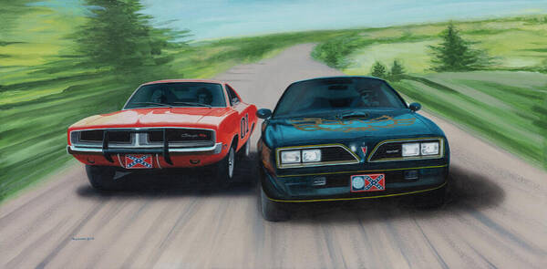Classic Car Chase on Country Road Wall Art