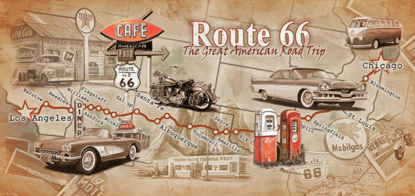 Route 66 Journey Map Mixed Media