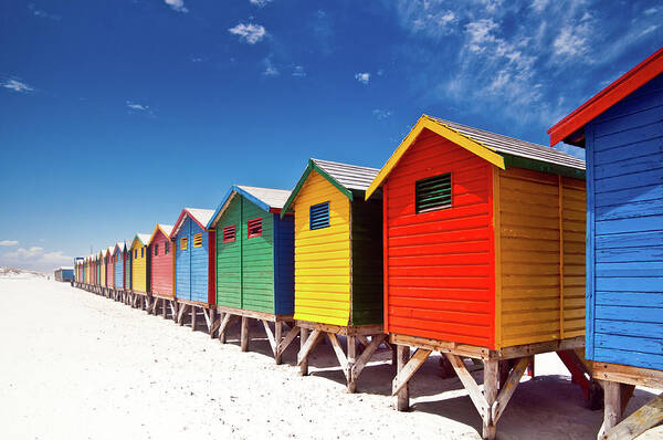 Colorful Beach Huts by the Shore Wall Art