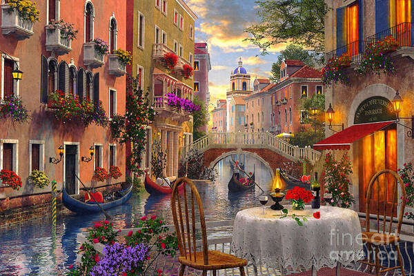 Romantic Venetian Canal Dinner Digital Art