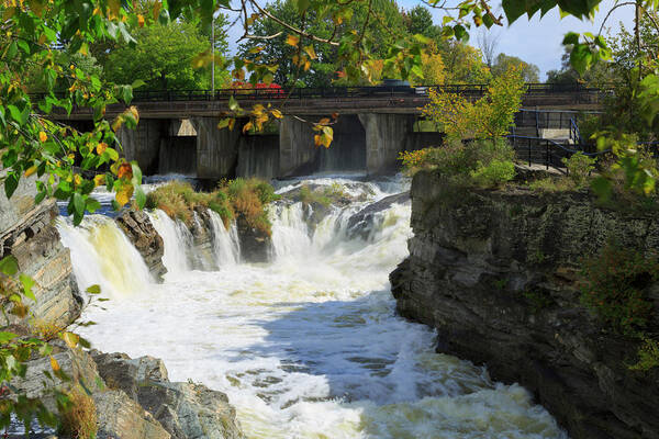 Scenic Riverside Waterfall Under Bridge Wall Art