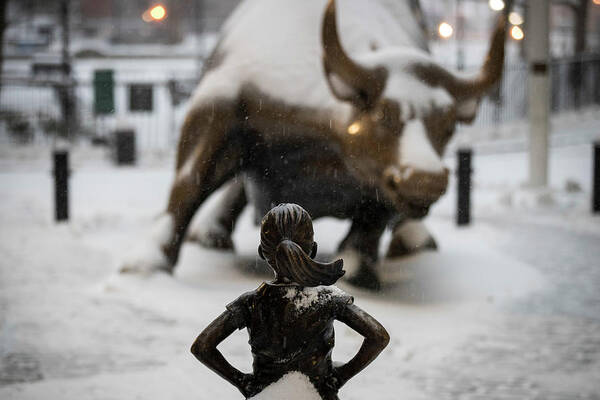 Fearless Girl Facing Charging Bull Wall Art