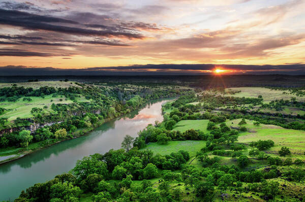 Sunset Over Serene River Valley Wall Art
