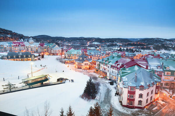 Snowy Mountain Resort Evening Wall Art