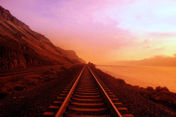 Sunset Over Railroad Tracks Wall Art