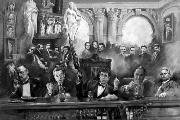 Iconic Mob Movie Characters Gathering Mixed Media