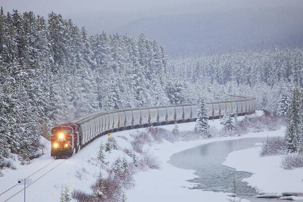 Winter Train in Snowy Forest Wall Art
