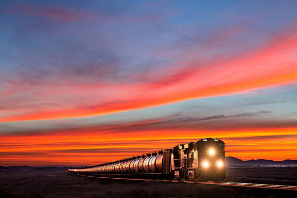 Train at Vibrant Sunset Wall Art