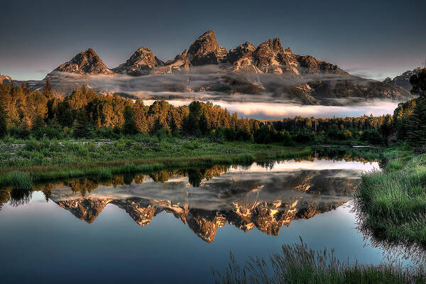 Serene Mountain Reflection at Dawn Photograph