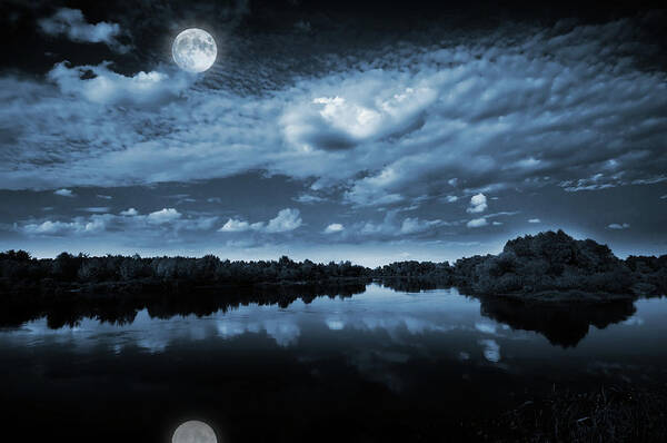 Moonlit Lake Reflections Photograph