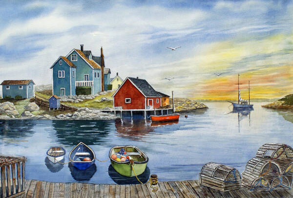 Serene Coastal Village Scene Wall Art