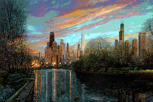 Chicago Skyline at Dusk Wall Art