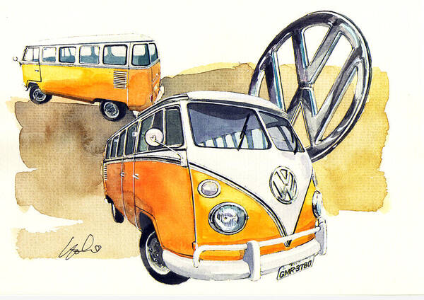 Retro Volkswagen Van and Logo Wall Art