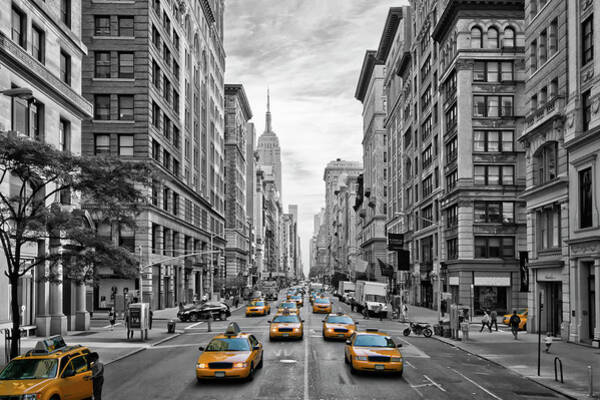 Yellow Taxis on a Busy City Street Wall Art