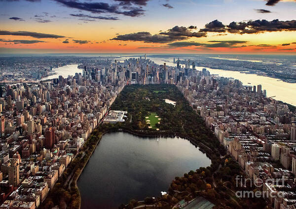 Aerial View of Central Park at Dusk Wall Art