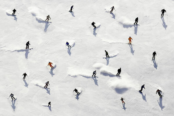 Skiers on Pristine Snowy Slope Art Print