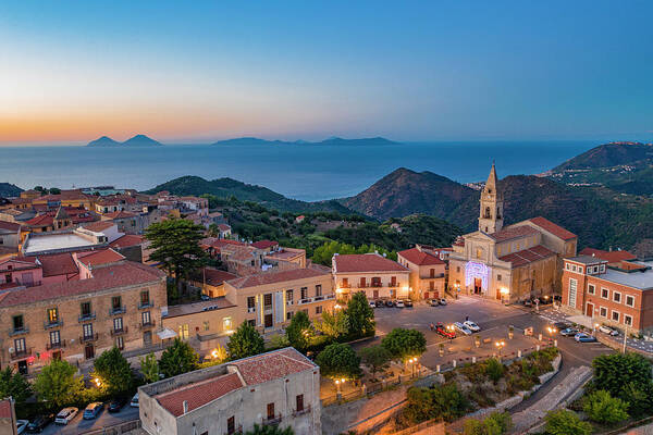 Italy, Sicily, Messina District, Mediterranean Sea, Naso, The Village Of Naso Seen From Above Art Print