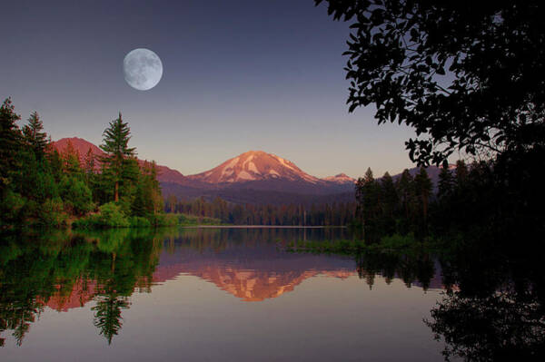 Manzanita Lake Moonlit Reflection Art Print
