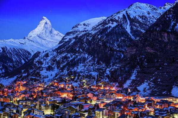 Matterhorn Overlooking Zermatt at Dusk Wall Art