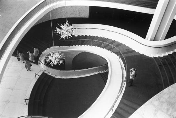 Curved Staircase with Chandeliers Wall Art