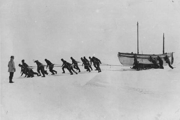 Men Pulling a Lifeboat on Ice Wall Art