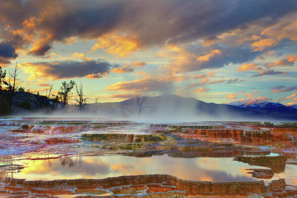 Yellowstone Sunset Over Thermal Pools Wall Art