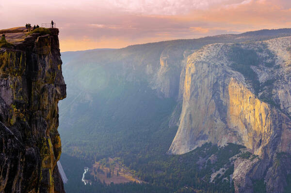 Hiker on Edge of Yosemite Cliff Wall Art