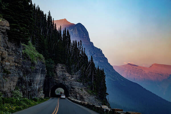 Scenic Mountain Tunnel at Sunset Art Print