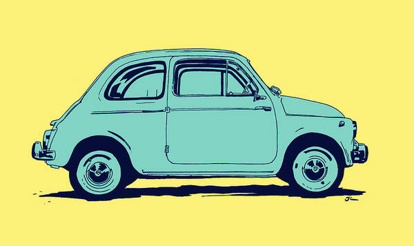 Retro Car on Yellow Background Wall Art
