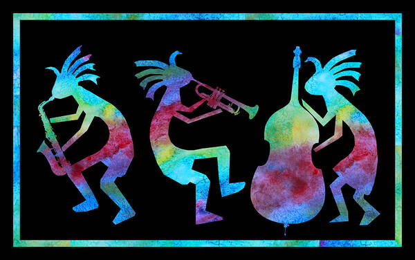 Colorful Tribal Musicians Silhouettes Wall Art