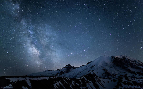 Night Sky Over Snowy Mountains Wall Art