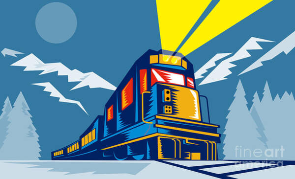 Vibrant Train in Mountain Landscape Wall Art