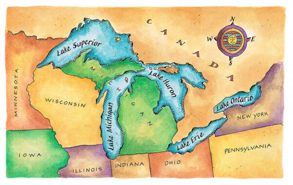 Map of the Great Lakes Region Wall Art