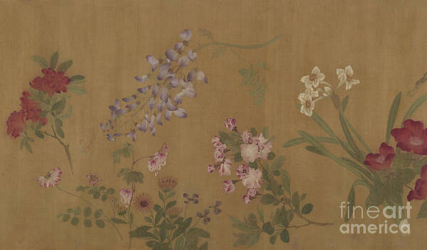 Flower Wall Art featuring the drawing The Hundred Flowers. Creator Wang Yuan by Heritage Images