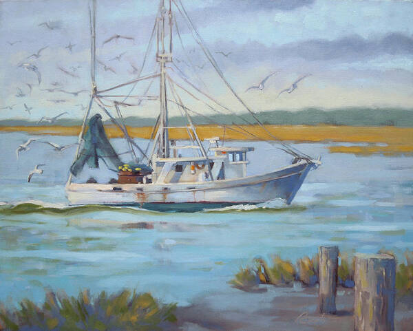 Fishing Boat on Tranquil Waters Wall Art