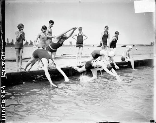 Swimmers Diving into Lake Wall Art
