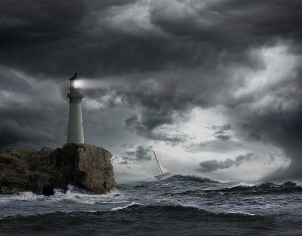 Stormy Sea with Lighthouse Wall Art