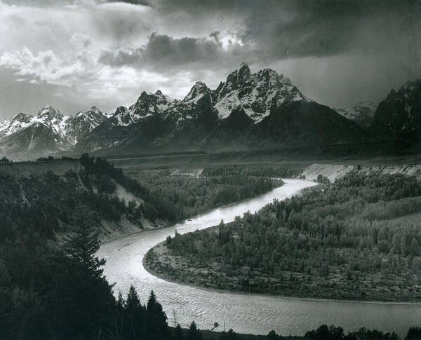 Majestic Mountains and Serene River Art Print