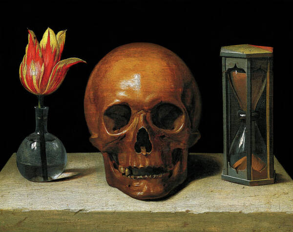 Skull with Hourglass and Tulip Wall Art