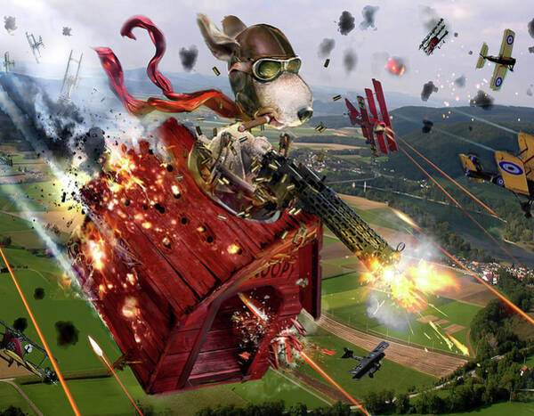 Snoopy in Flight with Doghouse Digital Art