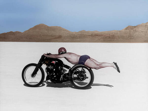 Speeding Motorcycle on Salt Flats Wall Art
