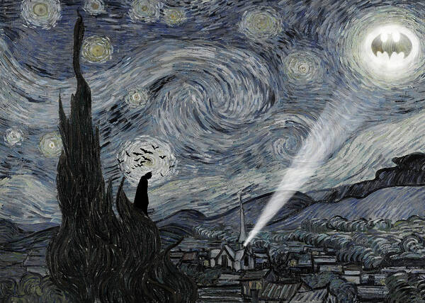 Starry Night with Batman Digital Art