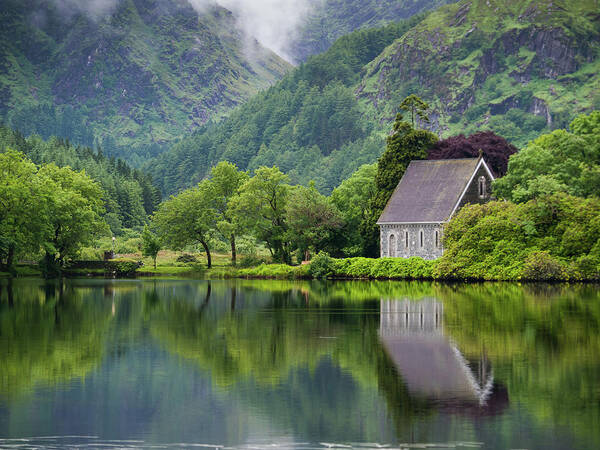 Serene Chapel by the Lake Wall Art