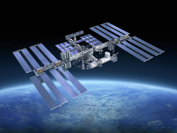 International Space Station Orbiting Earth Wall Art